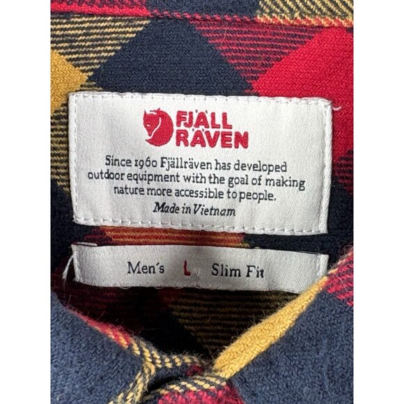 Fjallraven Skog Flannel Shirt Men’s Large Slim Fit Button Down Yellow Red Plaid - Picture 6 of 15